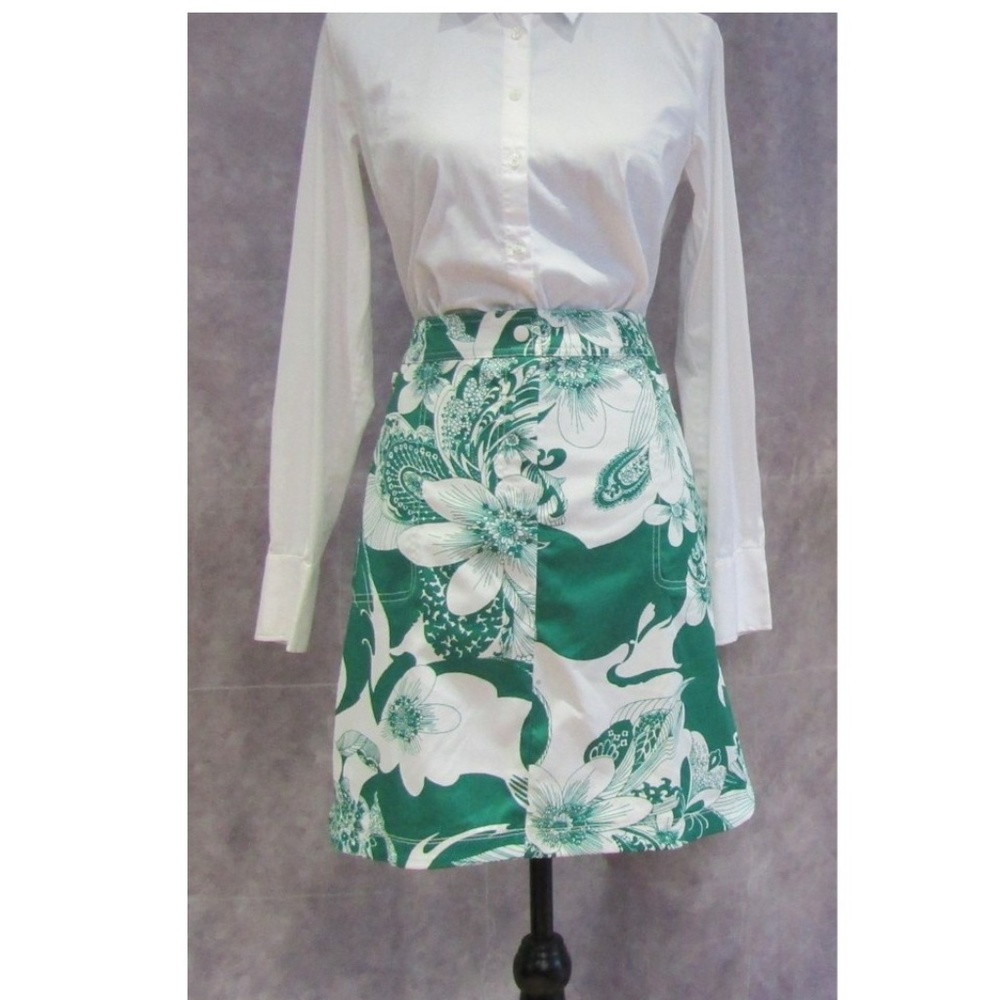 Talbots Green & White Floral Skirt Size 12